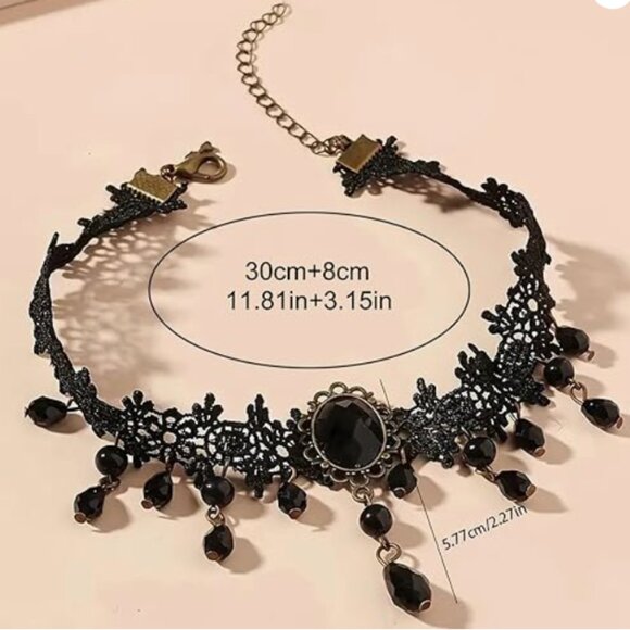 Black Lace Gothic Choker Necklace – Vampire Costume Jewelry - Picture 6 of 7